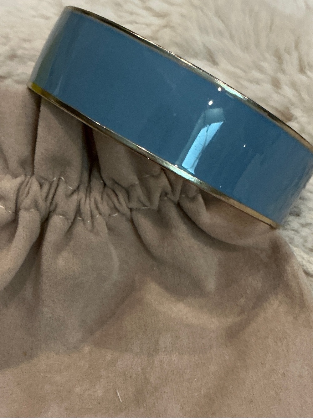 Classic Dusty Slate Blue Enamel & Gold-Tone Wide Bangle Bracelet